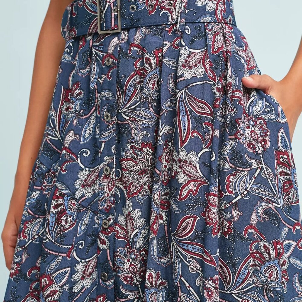 Anthropologie Maeve Calia Sleeveless Belted Shirtdress Blue White Size 0 - Picture 5 of 11